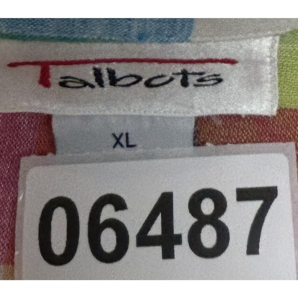 Talbots Top Womens XL Multi Plaid Linen Blend Button-Up Long Sleeve Blouse - Picture 8 of 8